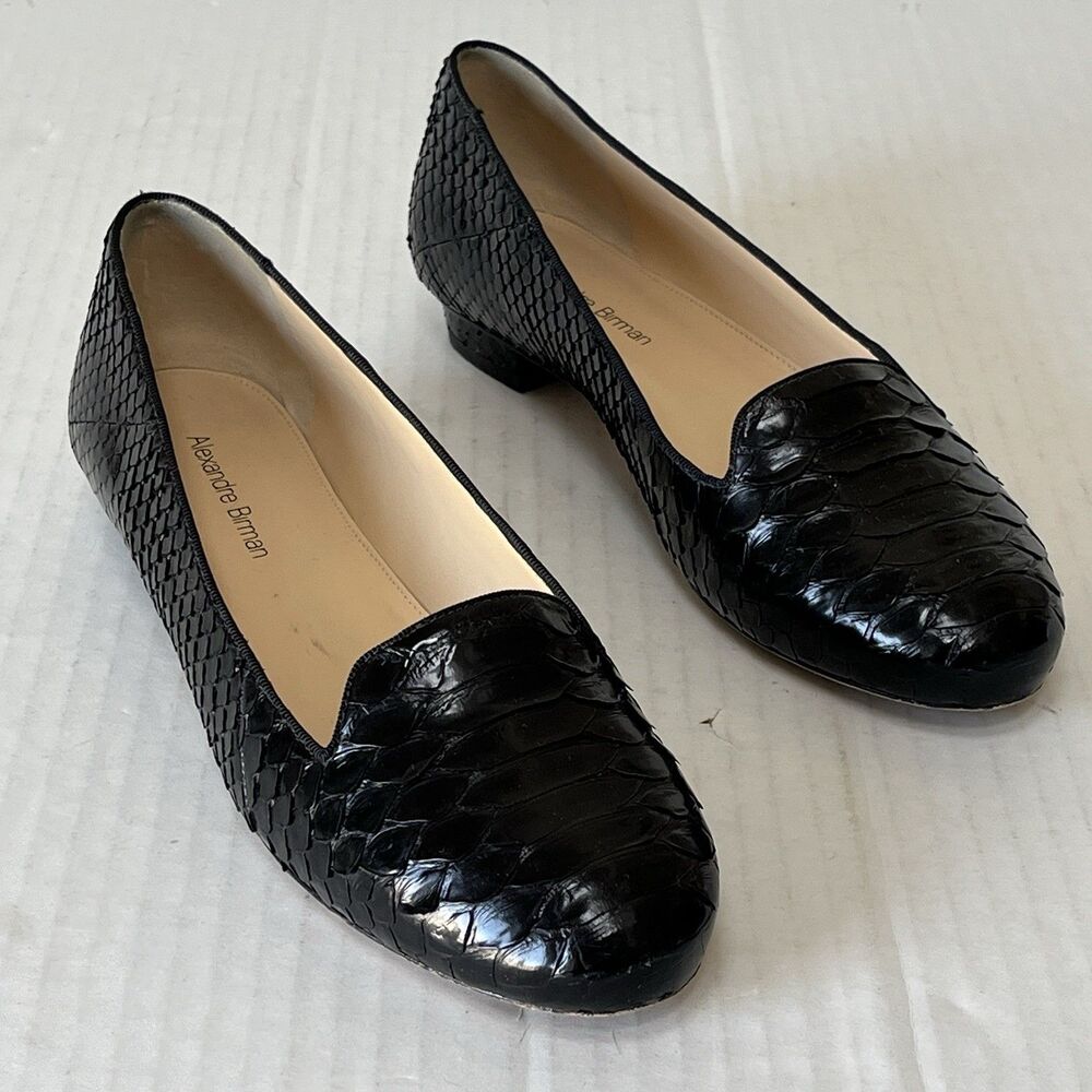 Alexandre Birman Womens Python Ballet Flats Black Leather Slip On Round 6US 36EU
